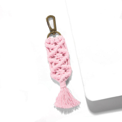 Girlgo Tassel Macrame Keychains for Women Boho Handmade Fiberlove key Holder Keyring Macrame Bag Charm Car Hanging Jewelry Gifts