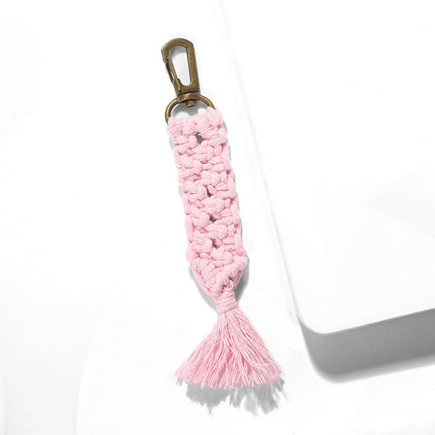 Girlgo Tassel Macrame Keychains for Women Boho Handmade Fiberlove key Holder Keyring Macrame Bag Charm Car Hanging Jewelry Gifts