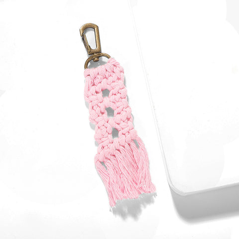 Girlgo Tassel Macrame Keychains for Women Boho Handmade Fiberlove key Holder Keyring Macrame Bag Charm Car Hanging Jewelry Gifts