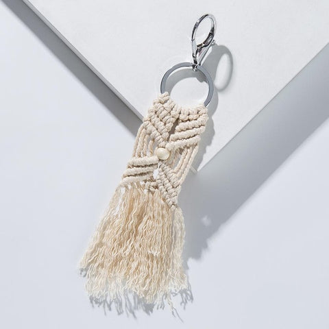 Girlgo Tassel Macrame Keychains for Women Boho Handmade Fiberlove key Holder Keyring Macrame Bag Charm Car Hanging Jewelry Gifts