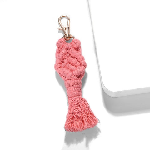 Girlgo Tassel Macrame Keychains for Women Boho Handmade Fiberlove key Holder Keyring Macrame Bag Charm Car Hanging Jewelry Gifts