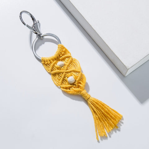 Girlgo Tassel Macrame Keychains for Women Boho Handmade Fiberlove key Holder Keyring Macrame Bag Charm Car Hanging Jewelry Gifts