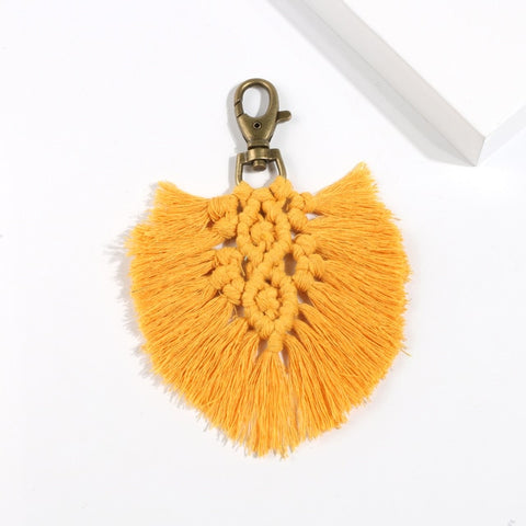 Girlgo Tassel Macrame Keychains for Women Boho Handmade Fiberlove key Holder Keyring Macrame Bag Charm Car Hanging Jewelry Gifts