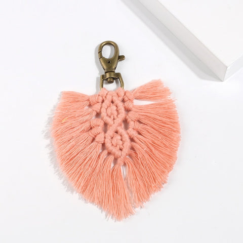 Girlgo Tassel Macrame Keychains for Women Boho Handmade Fiberlove key Holder Keyring Macrame Bag Charm Car Hanging Jewelry Gifts