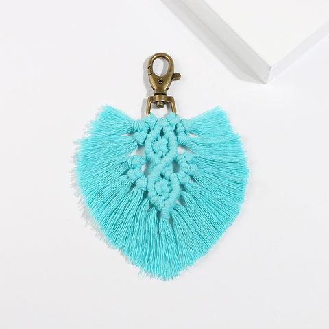 Girlgo Tassel Macrame Keychains for Women Boho Handmade Fiberlove key Holder Keyring Macrame Bag Charm Car Hanging Jewelry Gifts