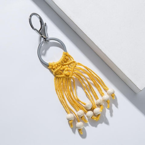 Girlgo Tassel Macrame Keychains for Women Boho Handmade Fiberlove key Holder Keyring Macrame Bag Charm Car Hanging Jewelry Gifts