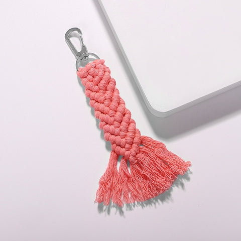 Girlgo Tassel Macrame Keychains for Women Boho Handmade Fiberlove key Holder Keyring Macrame Bag Charm Car Hanging Jewelry Gifts