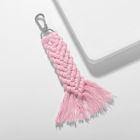 Girlgo Tassel Macrame Keychains for Women Boho Handmade Fiberlove key Holder Keyring Macrame Bag Charm Car Hanging Jewelry Gifts