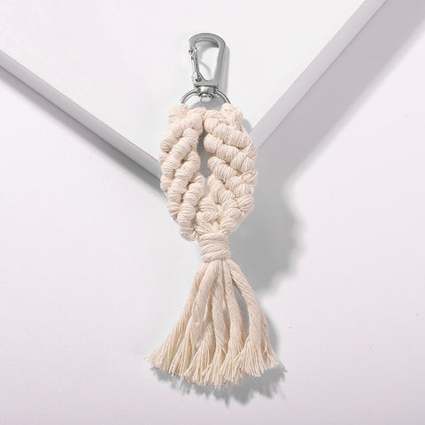Girlgo Tassel Macrame Keychains for Women Boho Handmade Fiberlove key Holder Keyring Macrame Bag Charm Car Hanging Jewelry Gifts