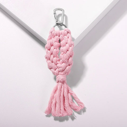 Girlgo Tassel Macrame Keychains for Women Boho Handmade Fiberlove key Holder Keyring Macrame Bag Charm Car Hanging Jewelry Gifts