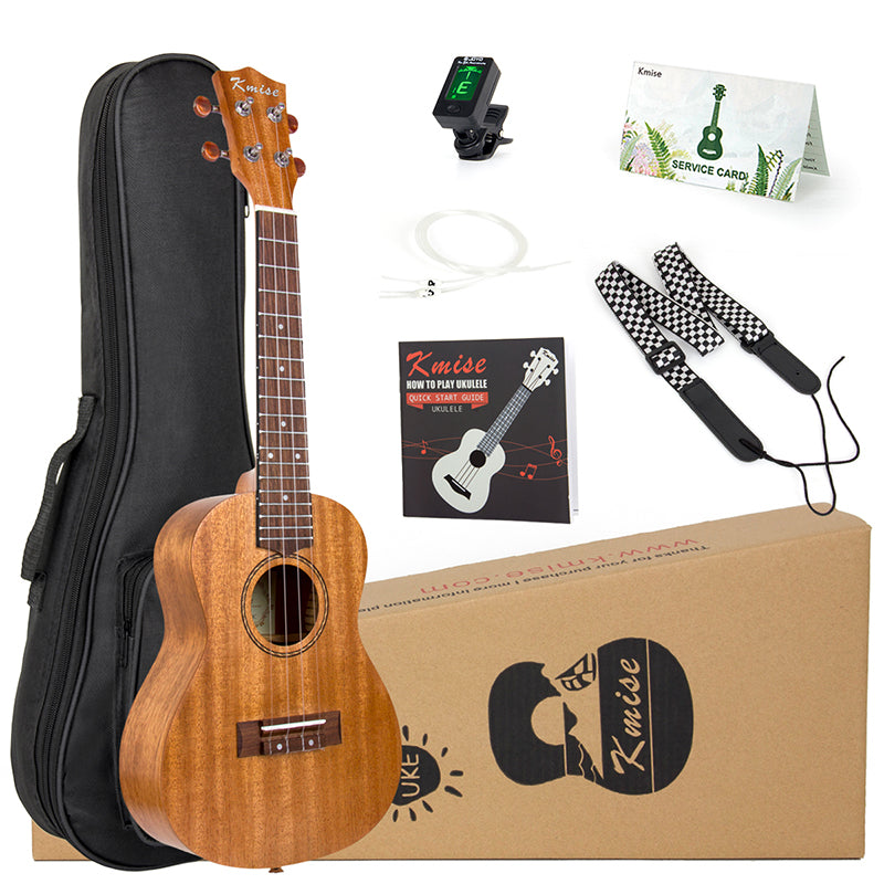 Kmise Ukulele Concert Soprano Tenor Kits Mahogany 21/23/26 inch Ukelele for Beginner + Bag Strap Case Tuner and Instruction Book