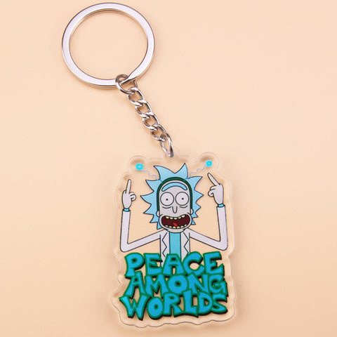 Cute Anime Cartoon Rick And Morty Keychain Acrylic Key Chain Women and Men Kids Key Ring Gift Porte Clef