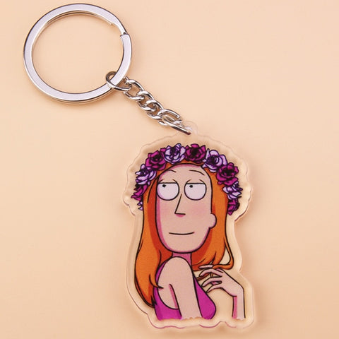 Cute Anime Cartoon Rick And Morty Keychain Acrylic Key Chain Women and Men Kids Key Ring Gift Porte Clef