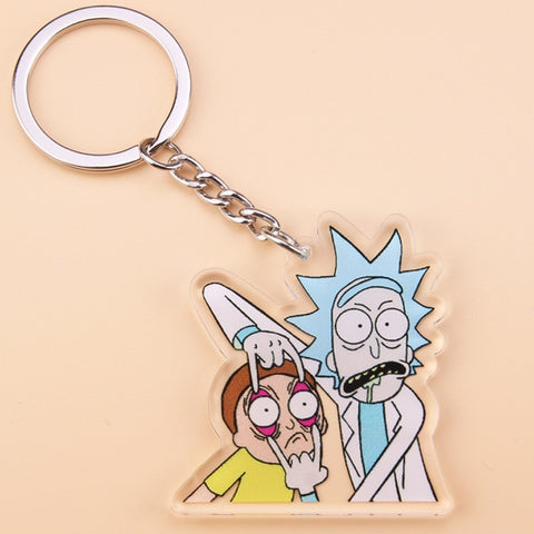 Cute Anime Cartoon Rick And Morty Keychain Acrylic Key Chain Women and Men Kids Key Ring Gift Porte Clef