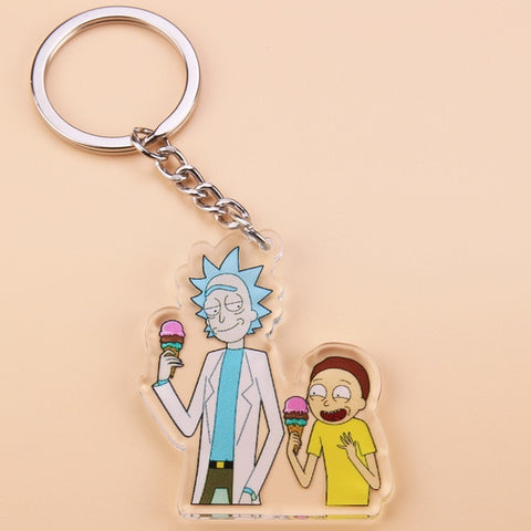 Cute Anime Cartoon Rick And Morty Keychain Acrylic Key Chain Women and Men Kids Key Ring Gift Porte Clef