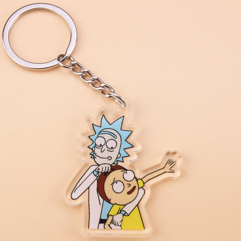 Cute Anime Cartoon Rick And Morty Keychain Acrylic Key Chain Women and Men Kids Key Ring Gift Porte Clef