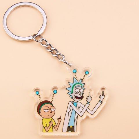 Cute Anime Cartoon Rick And Morty Keychain Acrylic Key Chain Women and Men Kids Key Ring Gift Porte Clef