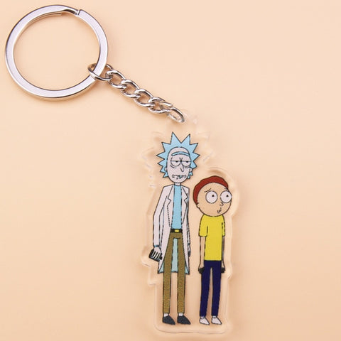 Cute Anime Cartoon Rick And Morty Keychain Acrylic Key Chain Women and Men Kids Key Ring Gift Porte Clef