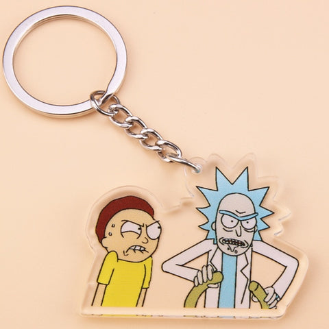 Cute Anime Cartoon Rick And Morty Keychain Acrylic Key Chain Women and Men Kids Key Ring Gift Porte Clef