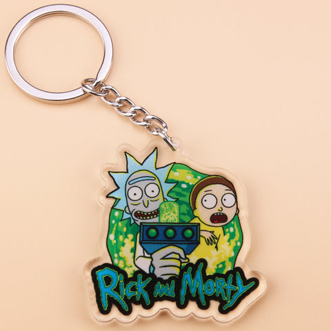 Cute Anime Cartoon Rick And Morty Keychain Acrylic Key Chain Women and Men Kids Key Ring Gift Porte Clef