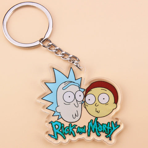 Cute Anime Cartoon Rick And Morty Keychain Acrylic Key Chain Women and Men Kids Key Ring Gift Porte Clef