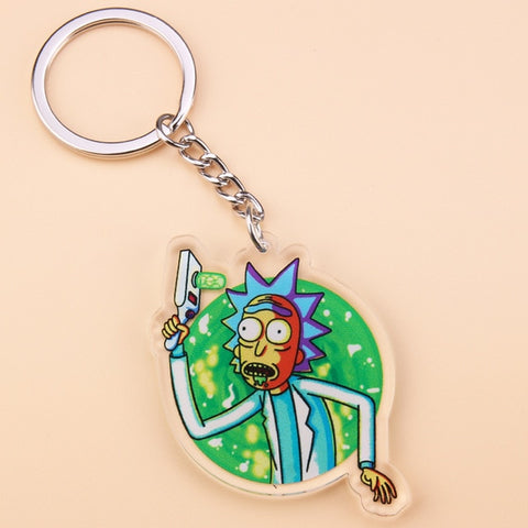 Cute Anime Cartoon Rick And Morty Keychain Acrylic Key Chain Women and Men Kids Key Ring Gift Porte Clef