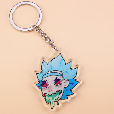 Cute Anime Cartoon Rick And Morty Keychain Acrylic Key Chain Women and Men Kids Key Ring Gift Porte Clef