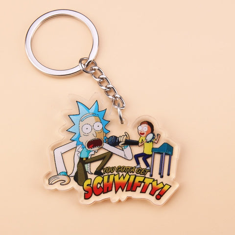 Cute Anime Cartoon Rick And Morty Keychain Acrylic Key Chain Women and Men Kids Key Ring Gift Porte Clef