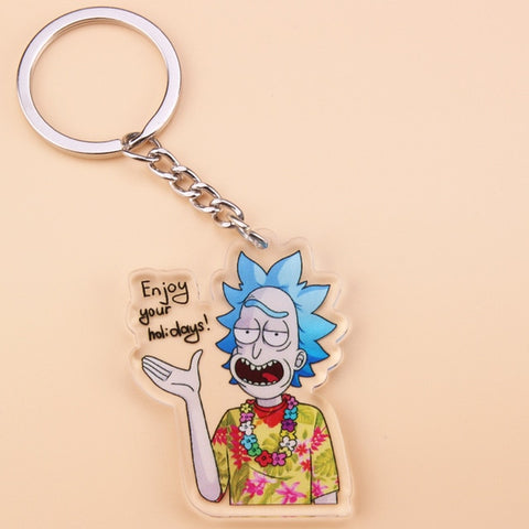 Cute Anime Cartoon Rick And Morty Keychain Acrylic Key Chain Women and Men Kids Key Ring Gift Porte Clef