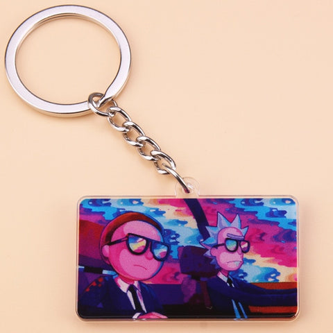 Cute Anime Cartoon Rick And Morty Keychain Acrylic Key Chain Women and Men Kids Key Ring Gift Porte Clef