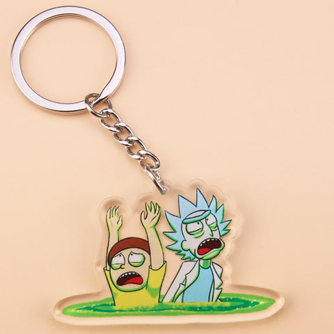 Cute Anime Cartoon Rick And Morty Keychain Acrylic Key Chain Women and Men Kids Key Ring Gift Porte Clef