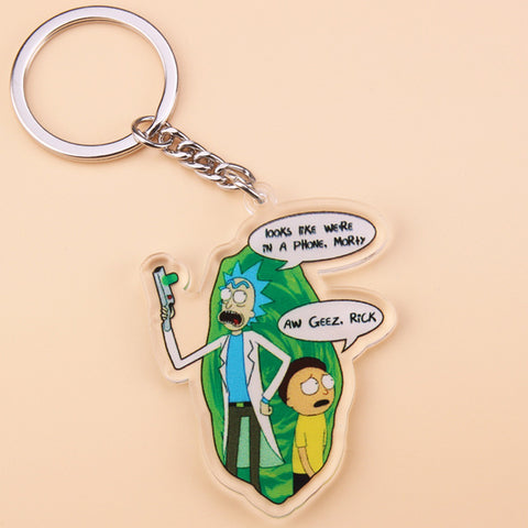 Cute Anime Cartoon Rick And Morty Keychain Acrylic Key Chain Women and Men Kids Key Ring Gift Porte Clef