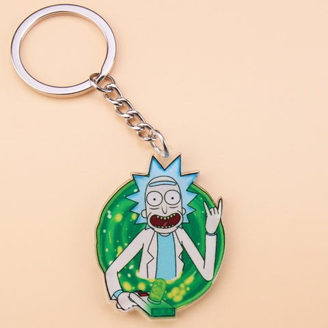 Cute Anime Cartoon Rick And Morty Keychain Acrylic Key Chain Women and Men Kids Key Ring Gift Porte Clef