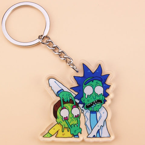 Cute Anime Cartoon Rick And Morty Keychain Acrylic Key Chain Women and Men Kids Key Ring Gift Porte Clef