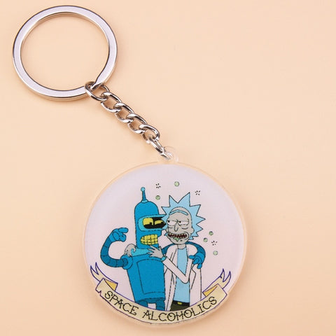 Cute Anime Cartoon Rick And Morty Keychain Acrylic Key Chain Women and Men Kids Key Ring Gift Porte Clef