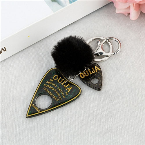 1PC Women Keychain Ouija Planchette Rresin Charms Handbag  Keyring with Puffer Ball Ouija Board Keyring Custom Made Welcome