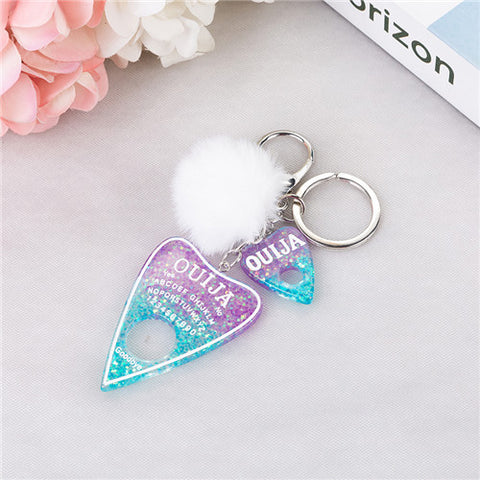 1PC Women Keychain Ouija Planchette Rresin Charms Handbag  Keyring with Puffer Ball Ouija Board Keyring Custom Made Welcome