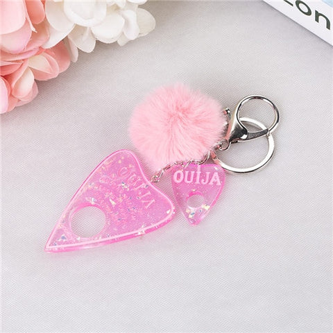 1PC Women Keychain Ouija Planchette Rresin Charms Handbag  Keyring with Puffer Ball Ouija Board Keyring Custom Made Welcome