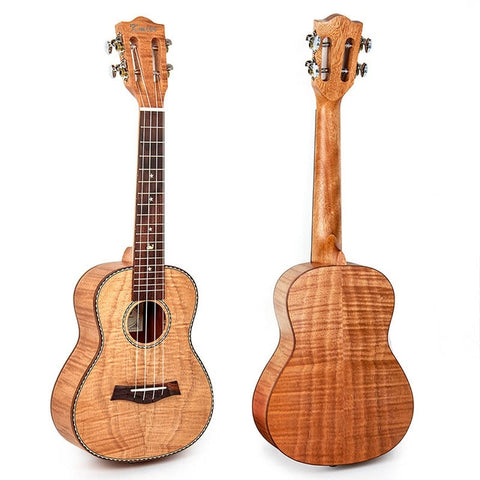 Kmise Concert Ukulele 23 inch Ukelele Tiger Flame Okoume Starter Kit Classical Guitar Head with Gig Bag Tuner Strap String