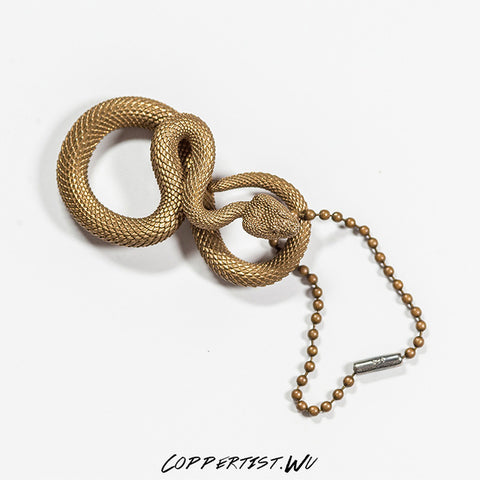 Coppertist.Wu Original Bronzed Snakes Keychain Brass Key Chain Gold Punk Rock Animal Key Ring HandBag Snake Pendant Men