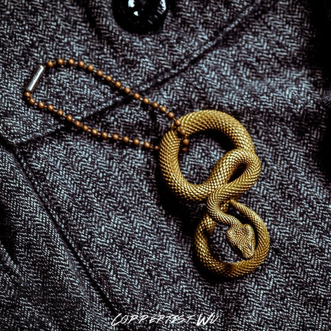 Coppertist.Wu Original Bronzed Snakes Keychain Brass Key Chain Gold Punk Rock Animal Key Ring HandBag Snake Pendant Men