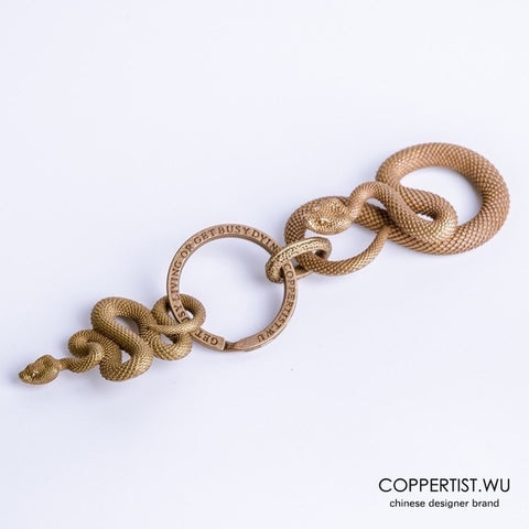 Coppertist.Wu Original Bronzed Snakes Keychain Brass Key Chain Gold Punk Rock Animal Key Ring HandBag Snake Pendant Men