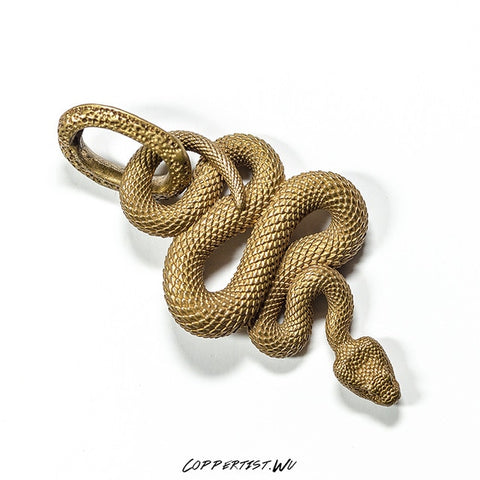 Coppertist.Wu Brass Metal Snake Pendant Necklace Men Vintage Handmade Fashion Key Chain Original Design Animal Keychain Pendants