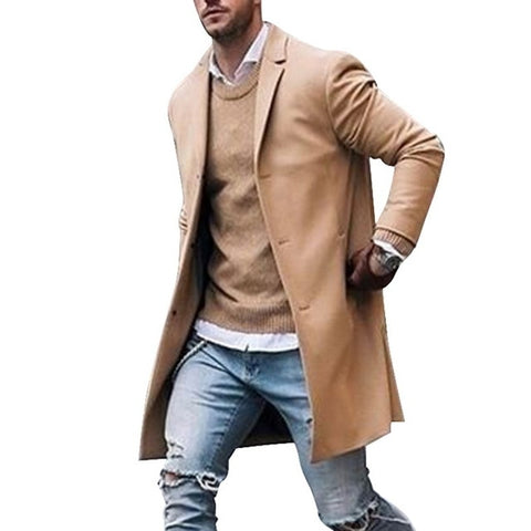 Autumn Winter Mens Brand Fleece blends Jackets Male Overcoat Casual Solid Slim collar coats Long cotton trench coats Streetwears