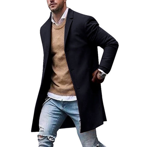 Autumn Winter Mens Brand Fleece blends Jackets Male Overcoat Casual Solid Slim collar coats Long cotton trench coats Streetwears