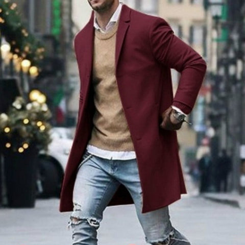 Autumn Winter Mens Brand Fleece blends Jackets Male Overcoat Casual Solid Slim collar coats Long cotton trench coats Streetwears