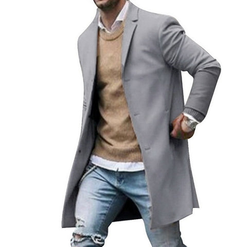 Autumn Winter Mens Brand Fleece blends Jackets Male Overcoat Casual Solid Slim collar coats Long cotton trench coats Streetwears