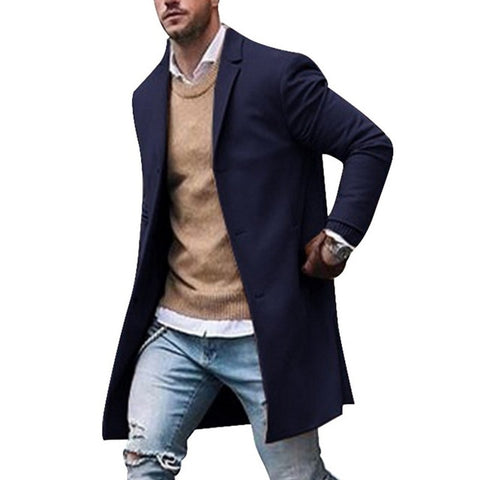 Autumn Winter Mens Brand Fleece blends Jackets Male Overcoat Casual Solid Slim collar coats Long cotton trench coats Streetwears