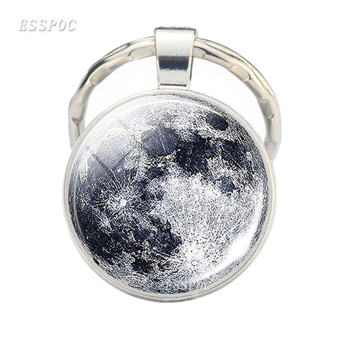 Full Moon keychain Nebula Pendant Solar System Glass Cabochon Long keyrings Galaxy Space Astronomy Planet Gift jewelry