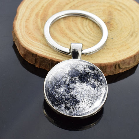 Full Moon keychain Nebula Pendant Solar System Glass Cabochon Long keyrings Galaxy Space Astronomy Planet Gift jewelry